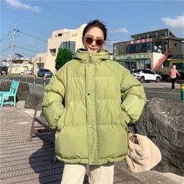 Luck A Women Fashion Puffer Jacket With Hood Female Loose Long Sleeve Winter Coat Solid Harajuku Warm Oversize Parka 201126