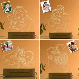 Custom Text and Po 3D DIY Night Light USB Power Dimmable Wooden Base Desk Lamp Valentines Day Holiday Gift 3 White Light 220623