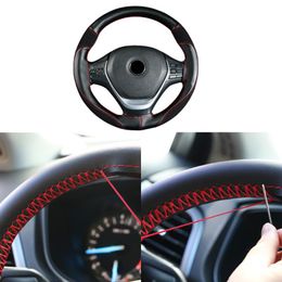 steering wheel diy UK - Steering Wheel Covers Durable PU Suede Leather DIY 38cm Car Cover Anti-slip Wear-resistant Braid With Needles ThreadSteering