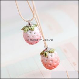 Pendant Necklaces Ceramic Stberry Necklace Et Simple Personality Ethnic Style Jewellery Student Gift Vipjewel Drop Delivery 202 Vipjewel Dhzo4