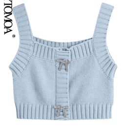 KPYTOMOA Women Fashion Buttons Cropped Knitted Tank Tops Vintage Square Collar Wide Straps Female Camis Mujer 220318