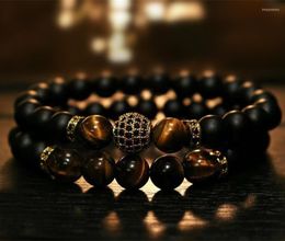 Charm Bracelets 2pcs/set Men Bracelet 2022 Fashion Pave Cz Ball Tube Crown 8mm Stone Bead For Jewelry GiftCharm Inte22