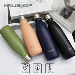 HAUSHOF 350/500ml Water Bottle Double Wall Large Capacity Stainles Steel Thermos for Tea Coffee Water Bottle Vacuum Insulated