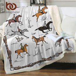 BeddingOutlet Animals Throw Blanket Equestrian Plush Bedspread England Tradition Horse Riding Linen Blanket Sports Bed Blanket 201111