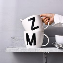 Mugs 1000ml Large Letter Capacity Mug Breakfast Oatmeal Cup With Custom Pattern Simple White Salad BowlMugs