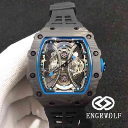 Rms53-01 Date Engrwolf RichaMill watch Series 2824 Automatic Mechanical Carbon Fiber Black Tape Men