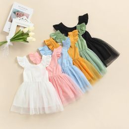 Baby Girls Sleeveless Tulle Sling Dress Children Fly Sleeve Mesh Princess Dresses Summer Boutique Kids Clothing 6 Colours