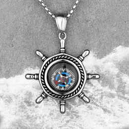 Chains Rudder Compass Mens Long Necklaces Pendants Chain Punk Hip Hop For Boy Male Stainless Steel Jewelry Creativity Gift WholesaleChains