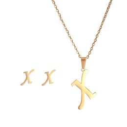 Stainless Steel initial letters 26 Alphabet charms pendants chain necklace earrings Jewellery set fashion lady's capital A-Z jewel for girls one set