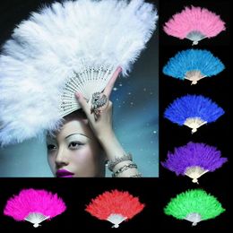 10 Colors Folding Feather Fan Party Decoration Hand Held Vintage Chinese Style Dance Wedding Craft