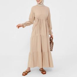 ABBIGLIO ETNICI Musulmano Patchwork Equipaggio Maxi Dresses Women Women Chiffon Micro Micro Sleeve Elegante Design del coregone lungo la veste Solido