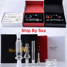 Ship By Sea Micro NC Kits Hookahs Nector Collectors Mini Small 10mm Joint With Titanium Nail Straw Tip Dish Black Red White Box