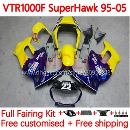 Body Kit For HONDA VTR1000F SuperHawk VTR1000 111No.10 VTR 1000 F 1000F 97 98 99 00 01 02 03 04 05 VTR-1000F 1997 1998 1999 2000 2001 2002 2003 2004 2005 Fairing yellow blue