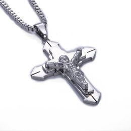 Pendant Necklaces High Quality Jesus Cross Necklace 60CM 70CM Free Chain Statement Prayer Stainless Steel Silver Gold ColorPendant Necklaces
