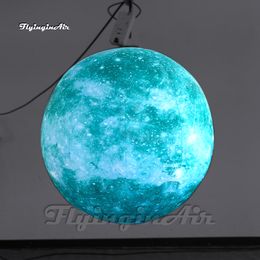 Shiny Hanging LED Inflatable Planet Green Balloon Large Air Blow Up Cosmical Planet Ball For Space Party Decoration