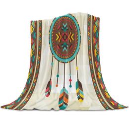 Blankets Feather Ethnic Illustration Throw Blanket For Sofa Christmas Decoration Bedspread Portable Microfiber Flannel