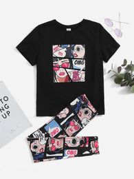 Girls Pop Art Print Tee & Leggings Set SHE