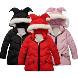 Christmas Gift Girls Coat Winter Cotton Long Style Thicker Velvet Warm Hooded Jackets For Children Outerwear Kids Clothing J220718