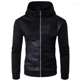 Men's Jackets 2022 Men Autumn Winter Motorcycle Jacket Leather Patchwork Man Fashion Hooded Coats Black Hoodies Size M-5XL