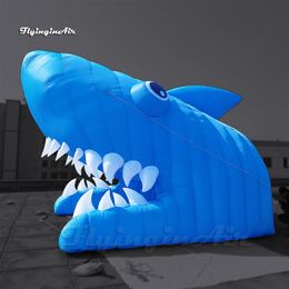 Outdoor Entrance Decorative Inflatable Shark Head Tunnel 4m Cartoon Sea Animal Mascot Model Blue Blow Up Shark Arch For Event