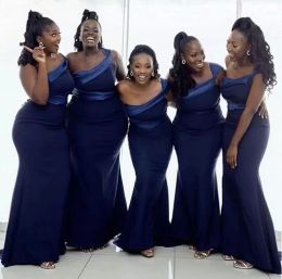 Navy Blue Bridesmaid Dresses Plus Size One Shoulder Mermaid Custom Made Floor Length Maid Of Honour Gown For Country Wedding Party Vestidos