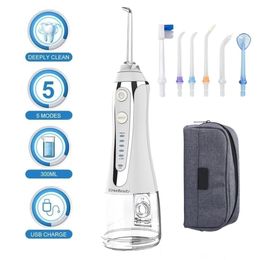 5 Modes Oral Irrigator 300ml Portable Water Dental Flosser Teeth Cleaner USB Rechargeable with Travel Bag 220727