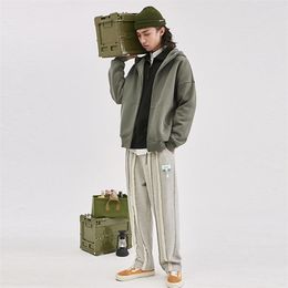 Brand Mens Fleece Zipper Hooded Sweatshirt Harajuku Oversize Casual Loose Solid Colour Big Pockets Hoodie Unisex Streetwear Tops 220325