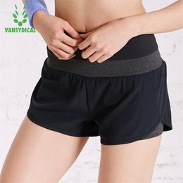 Vansydical Womens Running Sports Shorts High Waist Yoga Shorts Summer Fitness Gym Shorts Double Layers T200412