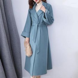 Women's Wool & Blends Winter Coat Long Bandage Woolen Cardigan Loose Plus Size Outwear With Pocket Turn Down Collar Overcoat C-17 Phyl22