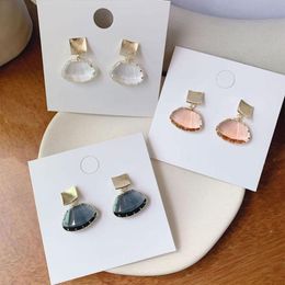 Dangle & Chandelier Japan Korea Fashion Jewellery Simple Gold Copper Earrings Fan Shaped Transparent Crystal For Women GiftDangle