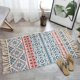 Carpets Vintage Boho Style Handmade Cotton Rug Fringed Geometric Living Room Decor Bedroom Bohemian Decoration