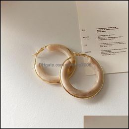 Hoop Hie Earrings Jewellery Spring Romantic Exaggerated Resin C-Shaped Retro Simple Smooth Metal Hollow Geometric For Women Drop Delivery 20