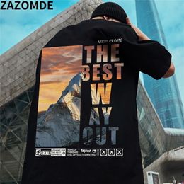 ZAZOMDE Men T Shirt Harajuku Summer Short Sleeve Mountain Printed Tshirts Loose Fashion Tops Tees Trend Clothing Streetwear Male 220621