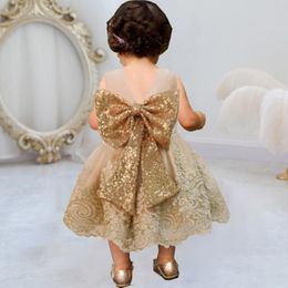 Girl's Dresses Toddler Gold Sequins Baby Girls Dress Pageant 1st Birthday Kids For Party Wedding Gorgeous Gown Children Princess DressGirl's
