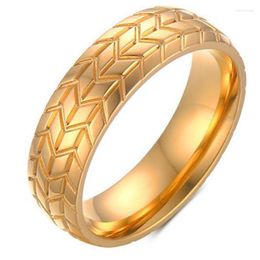Wedding Rings Gold Silver Colour Stainless Steel Ring Cool Motorcycle Tyre For Men Hip Hop Punk Geometric Striped BandWedding Edwi22