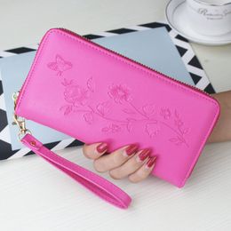 Luxury Long Pu Leather Wallets Women Cell Phone Pocket Flower Printing Coin Purse Card Holder women Wallet Pink Clutch Money Bag