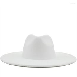Wide Brim Hats British Style Winter Wool Solid Classic Fedoras Cap Men Women Panama Jazz Hat 9.5CM Big White Scot22