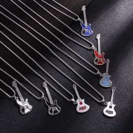 Stainless Steel Colorful Electric Guitar Necklace Student Musical Instrument Pendant For Men Women Rock Punk Hip Hop Accessories