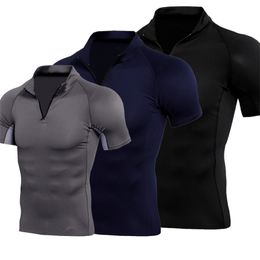 Rashguard Sporting Fitness Shirt Compression Running Zipper Stretchy Tshirts Bodybuilding Gym Short Sleeve Basketball Shirts 220614