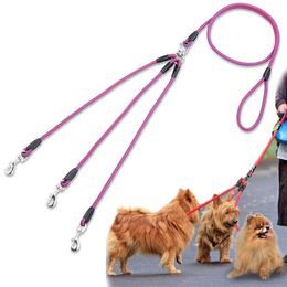 Dog Collars & Leashes Three Leash Adjustable Nylon Pet Dogs Training With Padded Soft Handle Walking For 3 Lead ProductDog