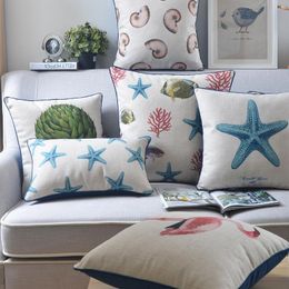 American Mediterranean Pillowcase Seaweed Starfish Linen Pillow Fish Cushion Waist Throw Pillows Home Decorative Sofa Cushions 220816