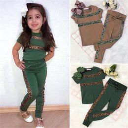 Fashion Girls Clothes Set Cotton Casual Leopard Print Kids Short Sleeve Tops Pants 2pcs Toddler Infant Children Outfits 220620