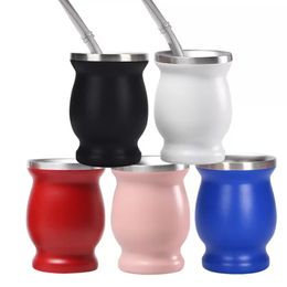 8oz Stainless Steel Drinkware Coffee Mug Milk Tea Double Layer Beer Mug Straw Cleaning Brush LK233