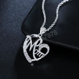 925 Sterling Silver Fashion Jewelry Charm MOM AAA Zircon Heart Pendant Necklace For Women Mother's Day Gifts