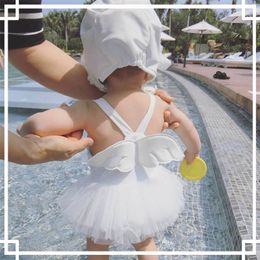 Children Swimsuit Baby Girl Cute Princess Swimwear Toddler Solid Colour Infant Swimming Clothes 220425