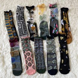 Socks & Hosiery Japanese Colourful Flower Transparent Women Chic Geometric Love Tree Summer Ultra-Thin Crystal Silk Sheer Frilly Tide