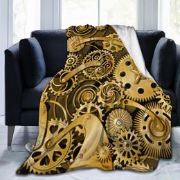 Blankets Soft Warm Fleece Blanket Golden Gears Pattern Winter Sofa Throw 3 Size Light Thin Mechanical Wash Flannel BlanketBlankets