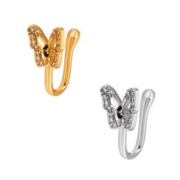 Butterfly Clip On Nose Ring Diamond Copper Non Piercing Body Jewelry Faux Nose Clips For Women and Girls