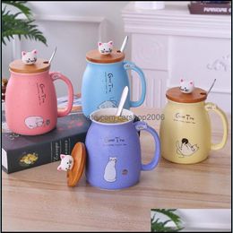 Mugs Drinkware Kitchen Dining Bar Home Garden Ll Coffee Cat Ceramic Cups With Spoon Lid Cartoon Girls Milk Mug Heat Resistan Dhcyr