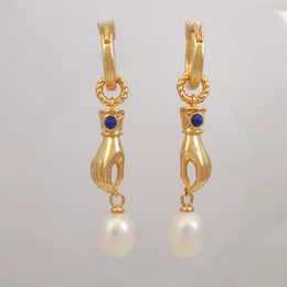 New Summer Niche Retro Handshake Baroque Earrings Stud Natural Freshwater Pearl Gold-Plated High Fashion All-Match Jewellery Gift